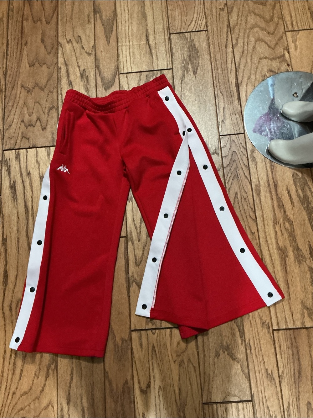 Kappa Kids Red Snap-Button Side-Striped Joggers